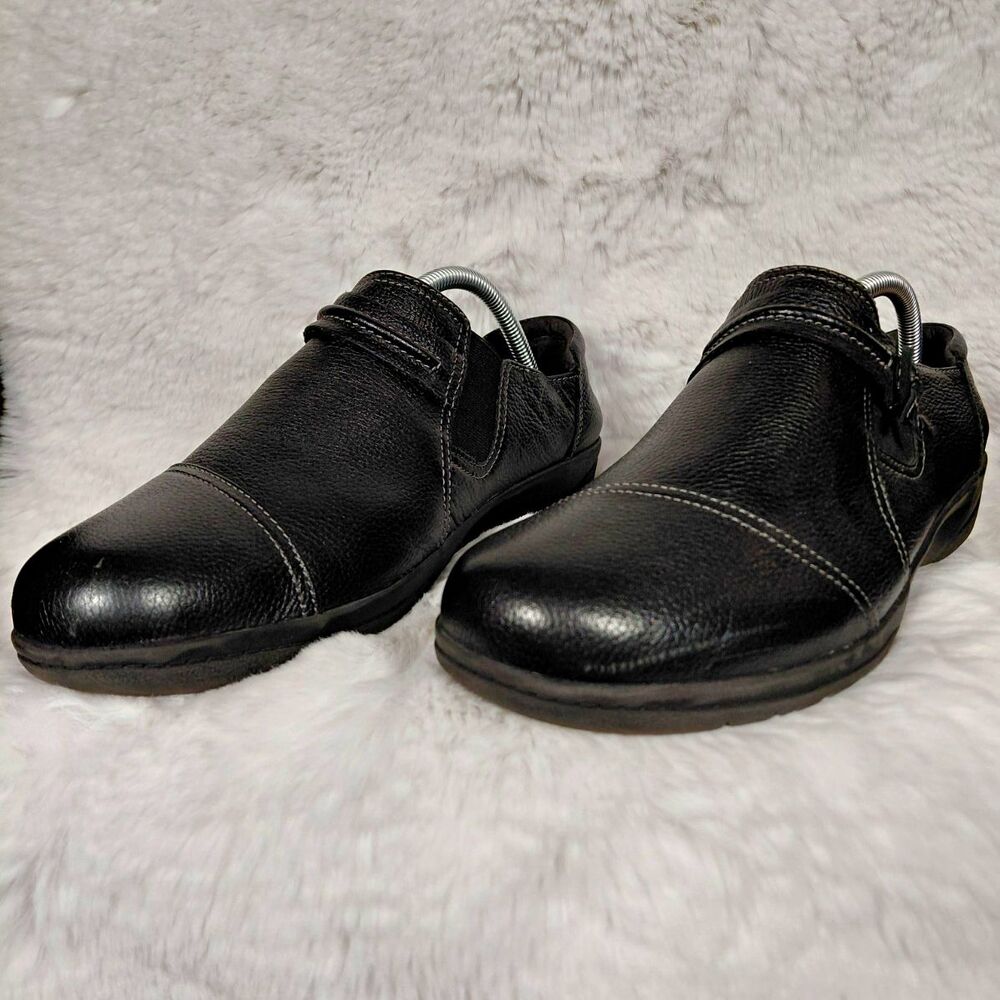 Clarks Women's Black Leather Slip-On Comfort Casual Shoes W US 12 EU 44